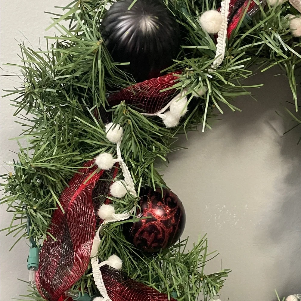 Festive Black and Red Holiday Wreath